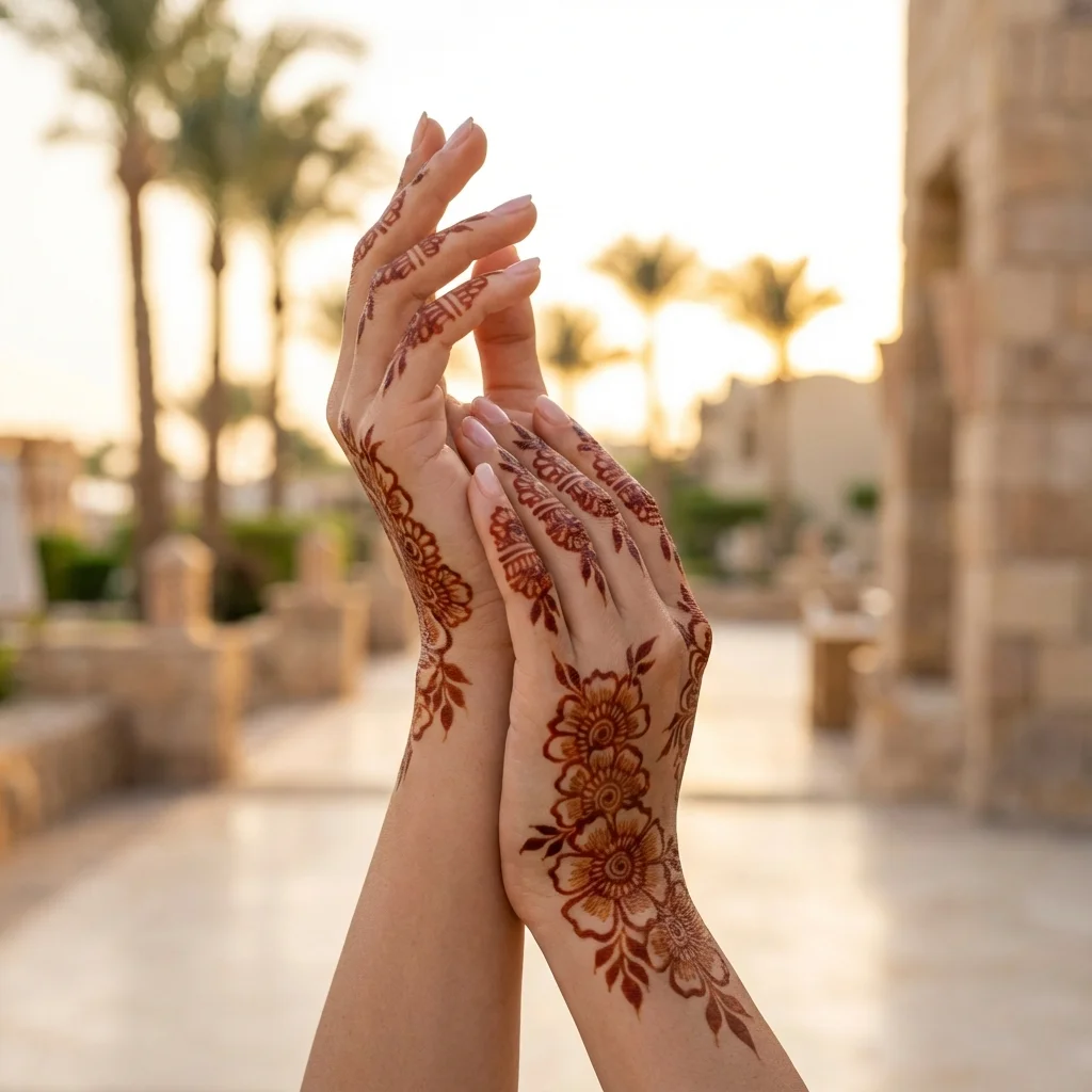 Traditional Egyptian Henna Patterns on Hands